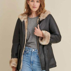 Wilsons Dark Brown Faux Fur Leather Belted Jacket